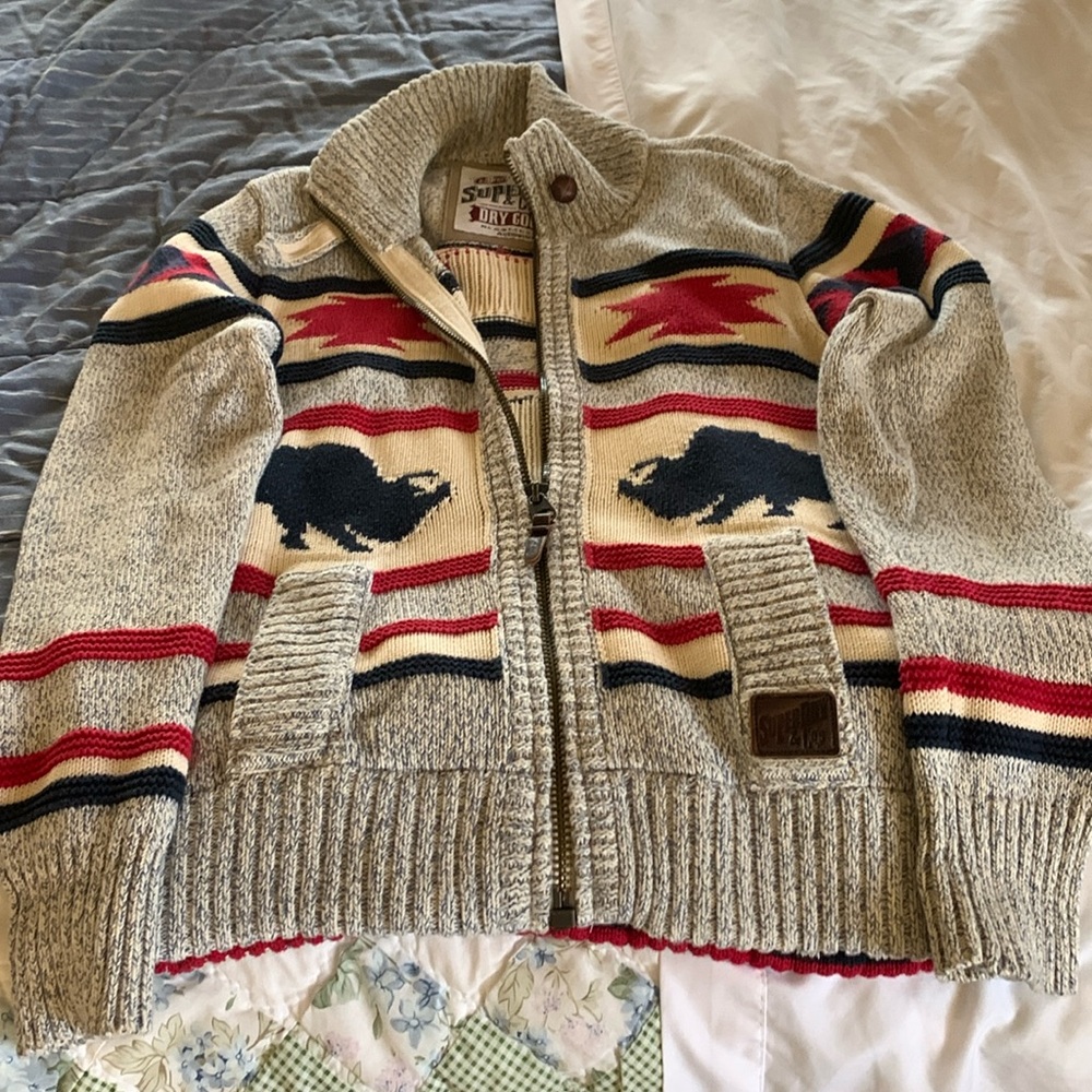 SuperDry  & Co Buffalo Knit, men’s cardigan sweater, medium